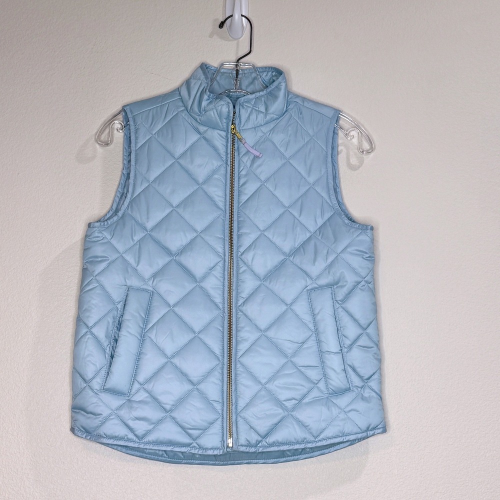 CREWCUTS J.Crew Kids Girls Boys Puffer Quilted Vest LG Lt Blue Front Zip Pockets